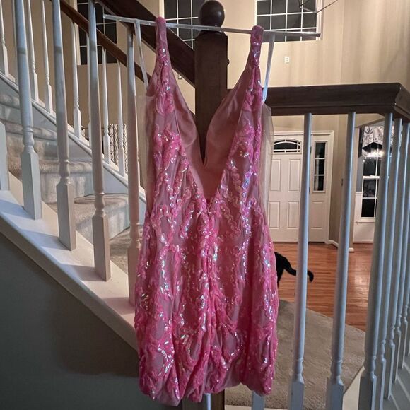 JOVANI irridescent coral mini dress - Picture 3 of 6